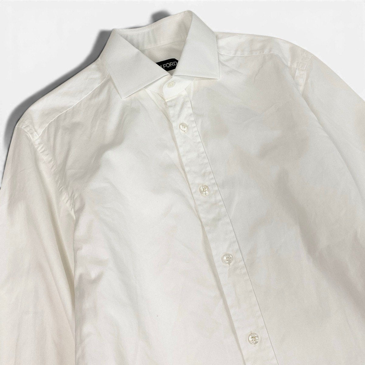 84e29④ TOM FORD トムフォード 長袖シャツ コットンシャツ ビジネス サイズ 39-15 1/2 無地 ホワイト コットン100％ メンズ 紳士服u02t