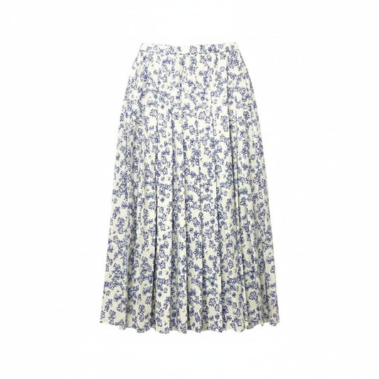 75c13 ROCHAS ロシャス ペイントフラワー 花柄 ロングスカート フレアスカート 40 アイボリー ブルー コットン イタリア製u02t