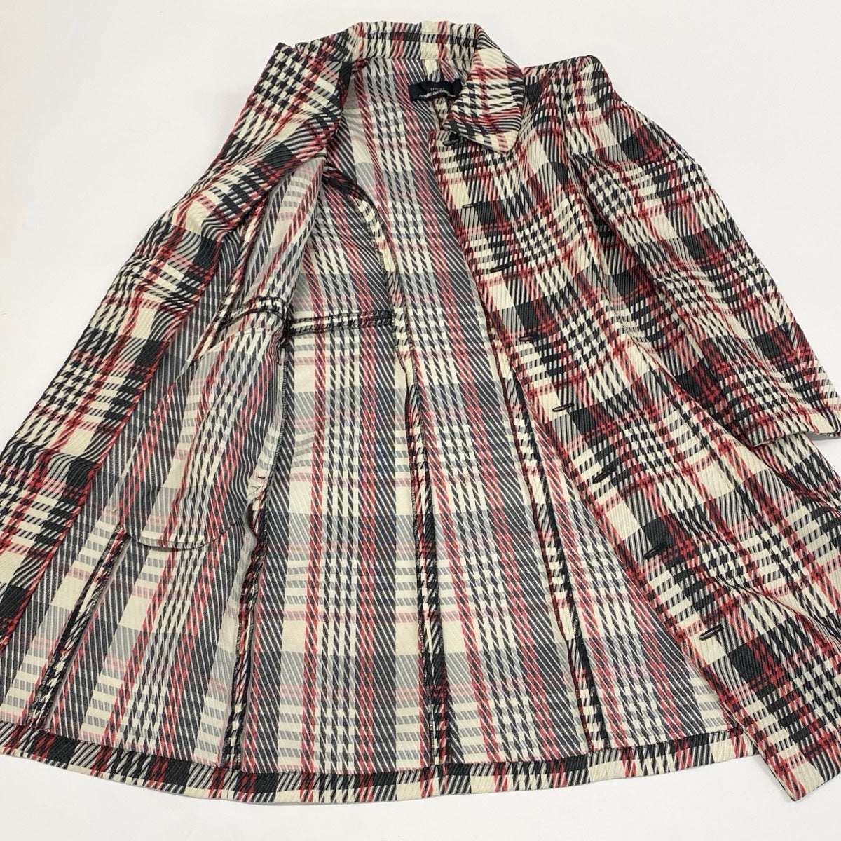 Af8 tricot COMME des GARCONS トリココムデギャルソン AD1996 90s チェック柄 ロングコート 日本製  TO-100060 ブラック レッド ホワイト ポリエステル レディースnu1