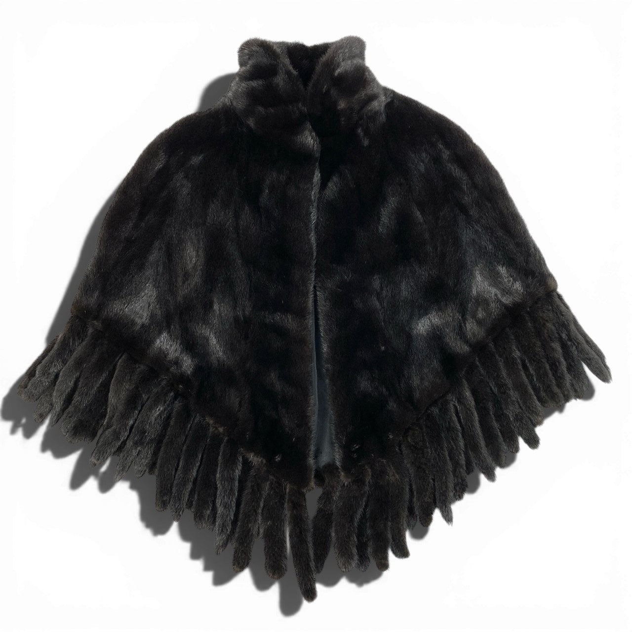 18a16 Black Jewel ダークミンク フリンジポンチョ ケープ コート F ブラック 本毛皮 Mink Fur Cape Coat 日本製t18r