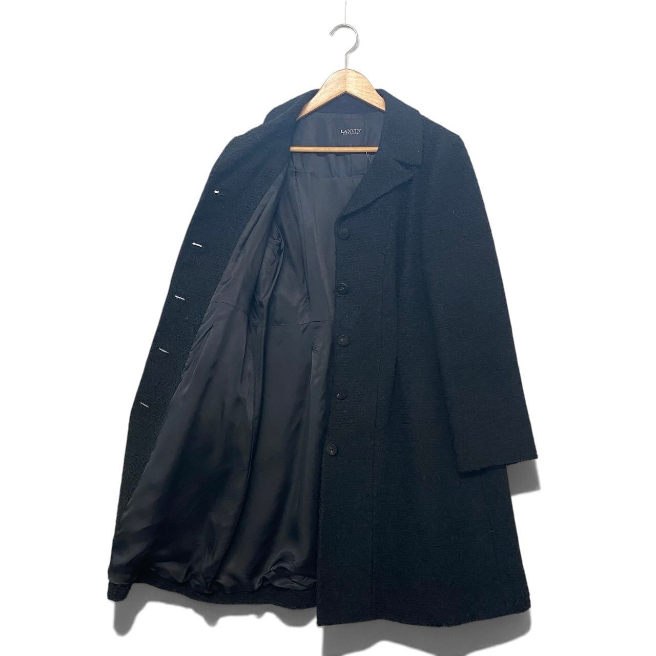 35h31 LANVIN COLLECTION ランバンコレクション Aライン ツイードコート ロングコート サイズ40 ブラック レディースu02t