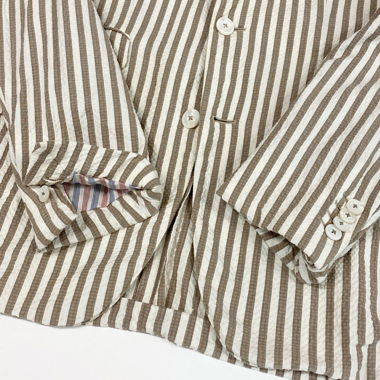 49L9 THE GIGI ザジジ テーラードジャケット サマージャケット シアサッカー 42 ホワイト ブラウン メンズ 紳士服u02t