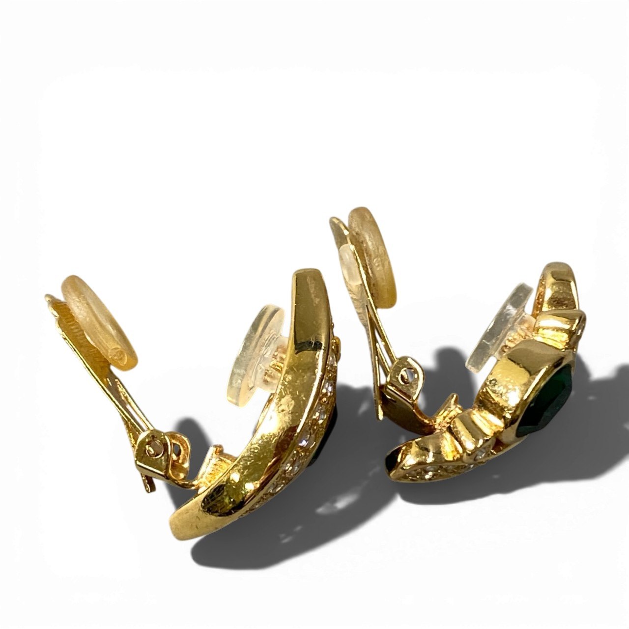 c3 Christian Dior クリスチャンディオール ビジュー イヤリング グリーン ゴールド 両耳 ラインストーン Bijou Luxury Earringt18r