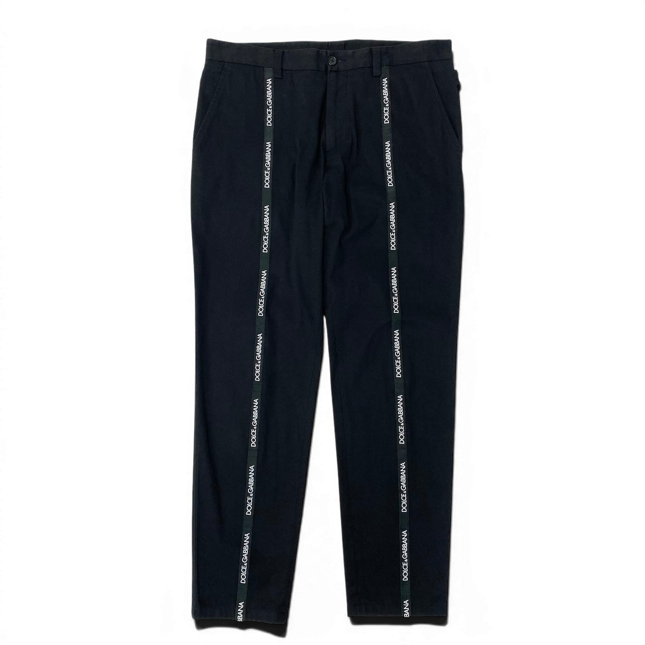80e6 DOLCE&GABBANA ドルチェアンドガッバーナ ブランドロゴテープ ロングパンツ スラックスパンツ 伸縮ストレッチ サイズ48 ブラック メンズ 紳士服u02t
