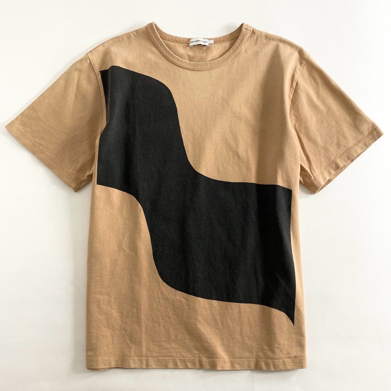 25h8 Marimekko Kioski マリメッコ キオスキ ポルトガル製 クルーネック プリントTシャツ カットソー  ショートスリーブ Lサイズ ベージュ コットン