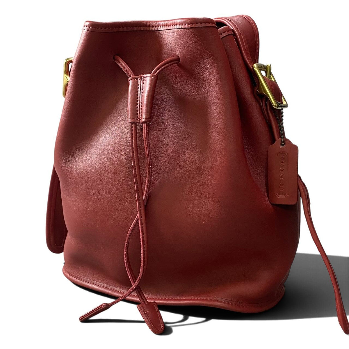 j19 Coach オールドコーチ ヴィンテージ 巾着型 ショルダーバッグ Vintage Drawstring Shoulder Bag Red 9952 レッド レザーt18r
