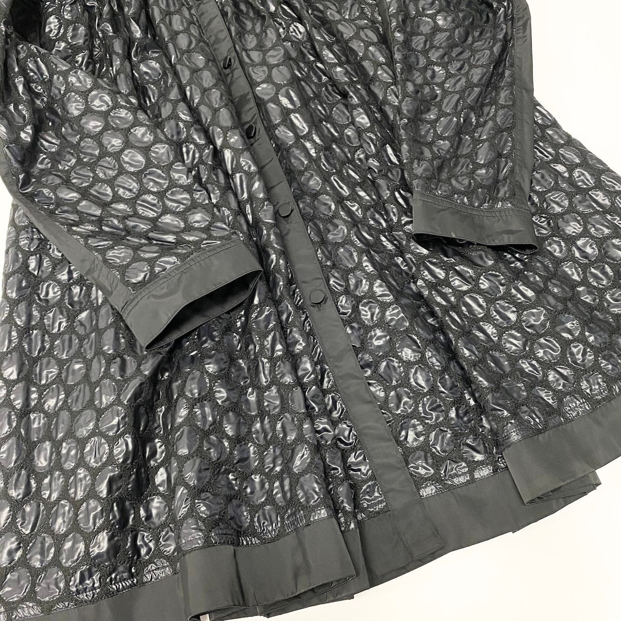 52c10 TOKUKO 1er VOL ＊J トクコプルミエヴォル フーデットコート スプリングコート ロング 薄手 ドット柄 水玉模様 レディー女性服 サイズ9 ブラックu02t