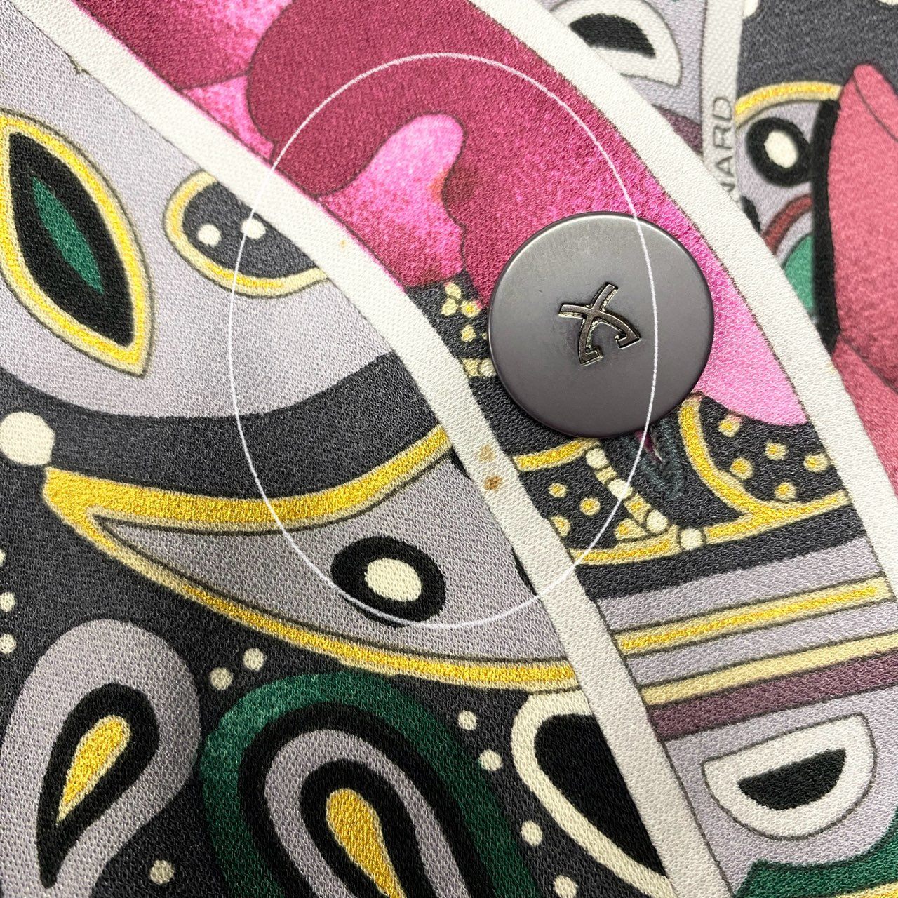 83b23 LEONARD レオナール Vネックカーディガン カンカン素材 美しいプリント チュニック丈 ストレッチ 0169219 42サイズ マルチカラー レディース 女性用u02t