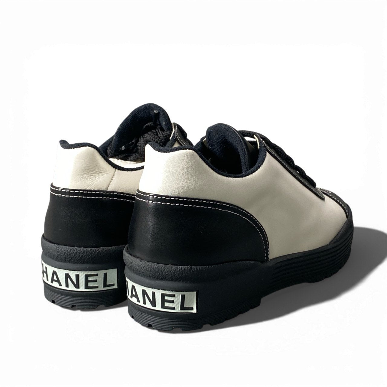 c4 CHANEL シャネル Vintage ココマーク スニーカー ローカット シューズ 37 ブラック ホワイト レディースta2