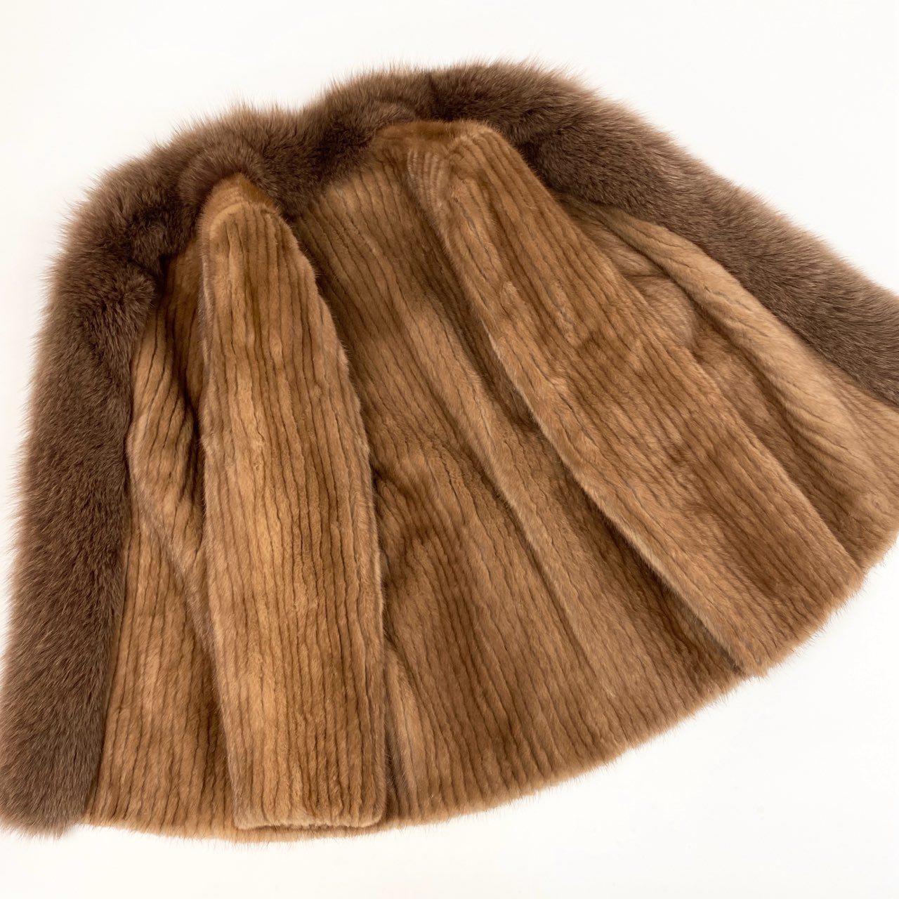 33l14 SAGA MINK サガミンク 銀サガ パステルミンク × フォックス ファーコート サイズ8号 茶系 最高級毛皮 FUR COAT ポケット有t18r