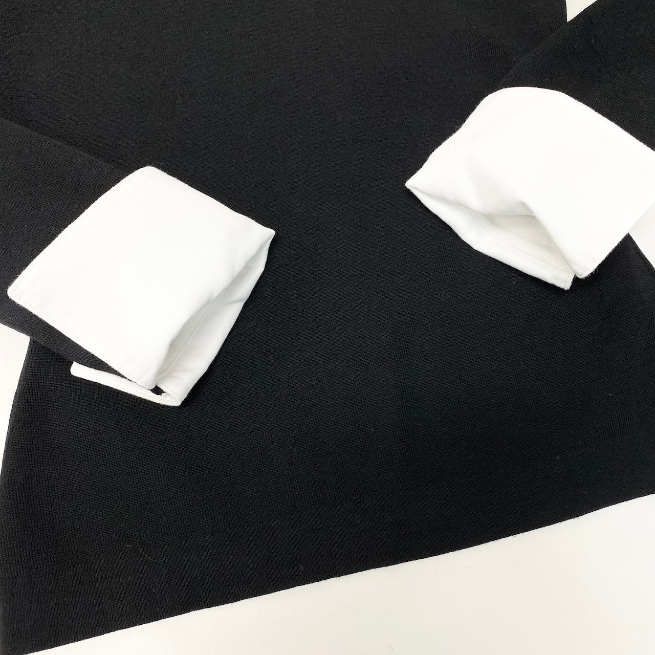 64d15 FOXEY BOUTIQUE フォクシー ブティック ロングスリーブ ニットセーター ハイゲージニット 白襟 カフス付 取り外し可 サイズ38 ブラック ウール100％ レディース 女性用u02t