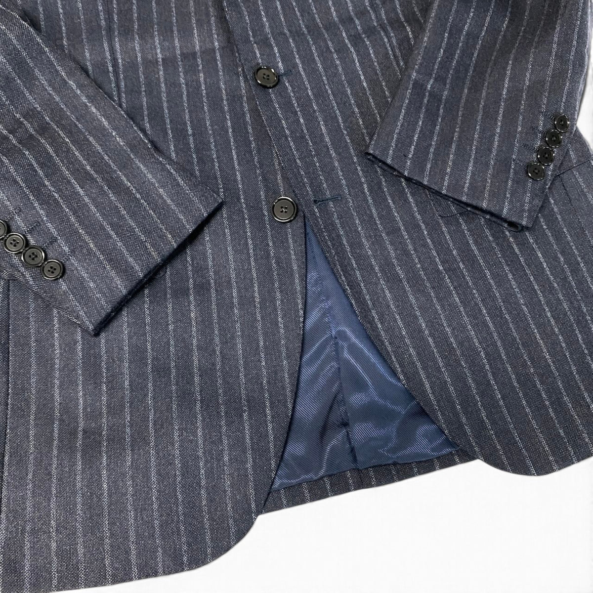 64j27 BEAMS F ビームスエフ セットアップ シングルスーツ ストライプ柄 3B 93 ネイビー メンズ 紳士服o07t