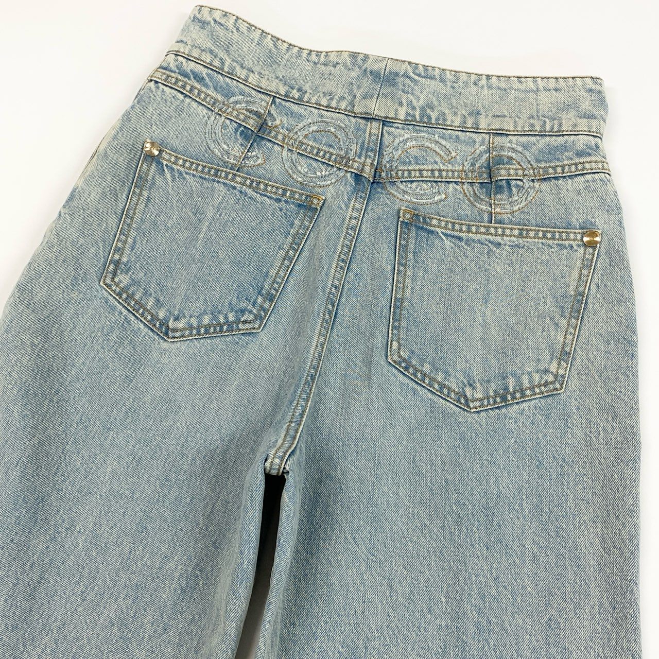 d6 CHANEL シャネル P63278 2020SS COCO ココマーク デニムワイドパンツ ワイドデニム サイズ40 インディゴ レディースta1