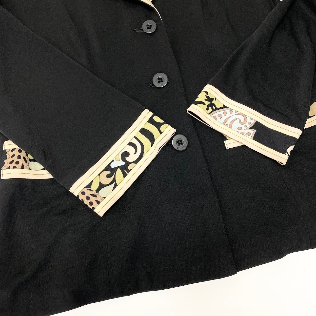 86d9 LEONARD FASHION レオナール テーラードジャケット アンコンジャケット  カンカン素材 ストレッチ素材 薄手 サイズL ブラック レディース 女性用o07t