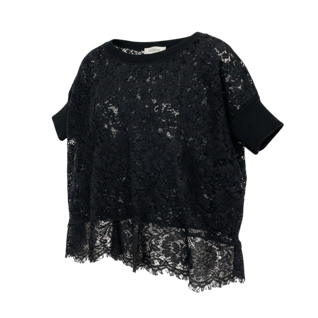 Eg23 VALENTINO 総レースカットソー ブラウス トップス イタリア製 Mサイズ ブラック コットン100％ レディース 女性用u02t
