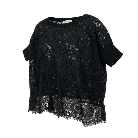 Eg23 VALENTINO 総レースカットソー ブラウス トップス イタリア製 Mサイズ ブラック コットン100％ レディース 女性用u02t