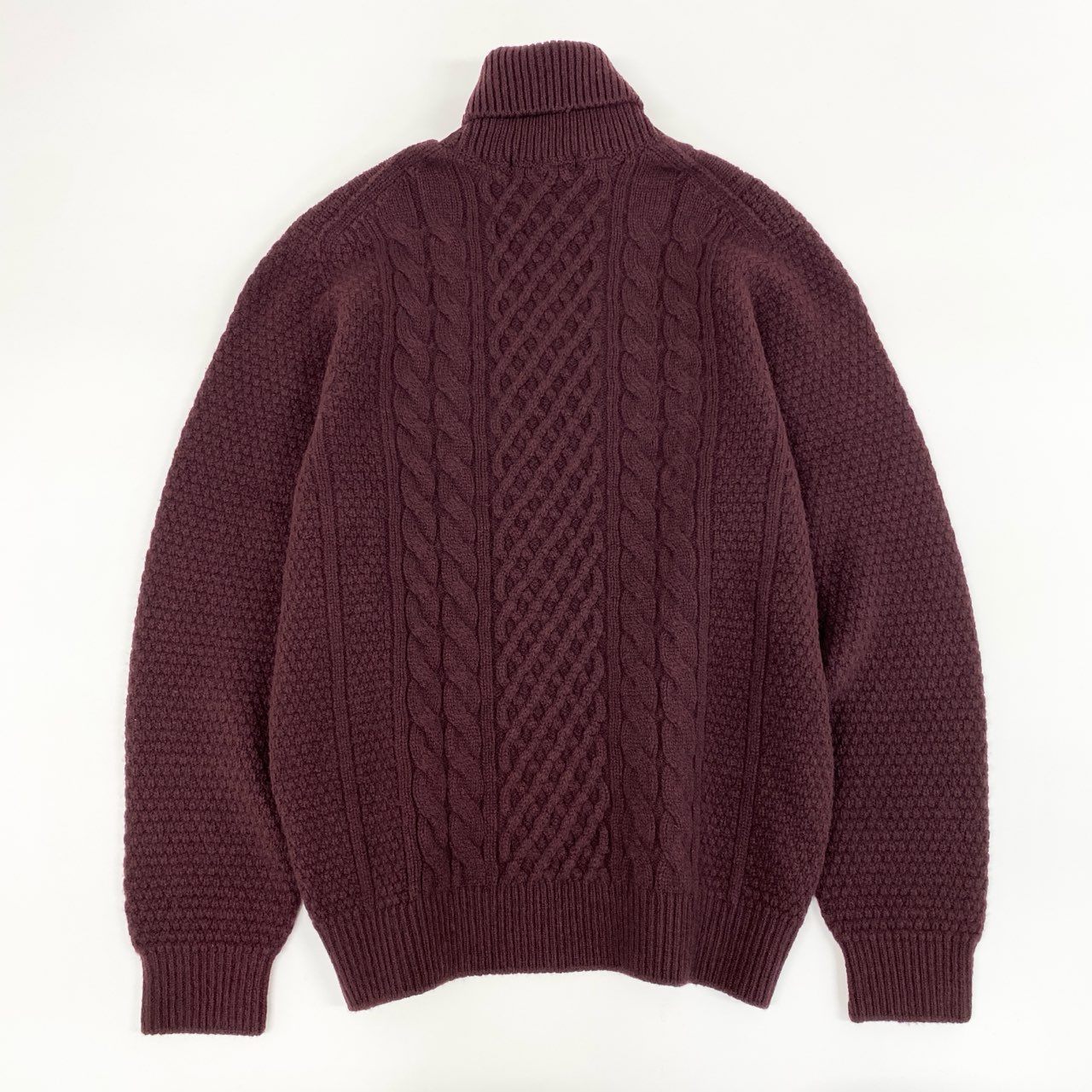 10f11 LANVIN COLLECTION ランバンコレクション タートルネック ケーブル編み ニットセーター トップス 大きいサイズ 52 ボルドー ウール メンズ