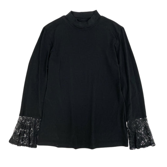 83L22 【美品】TOKUKO 1er VOL トクコプルミエヴォル 長袖カットソー ハイネックカットソー 袖口レースデザイン ストレッチ素材 9サイズ ブラック レディースu02t