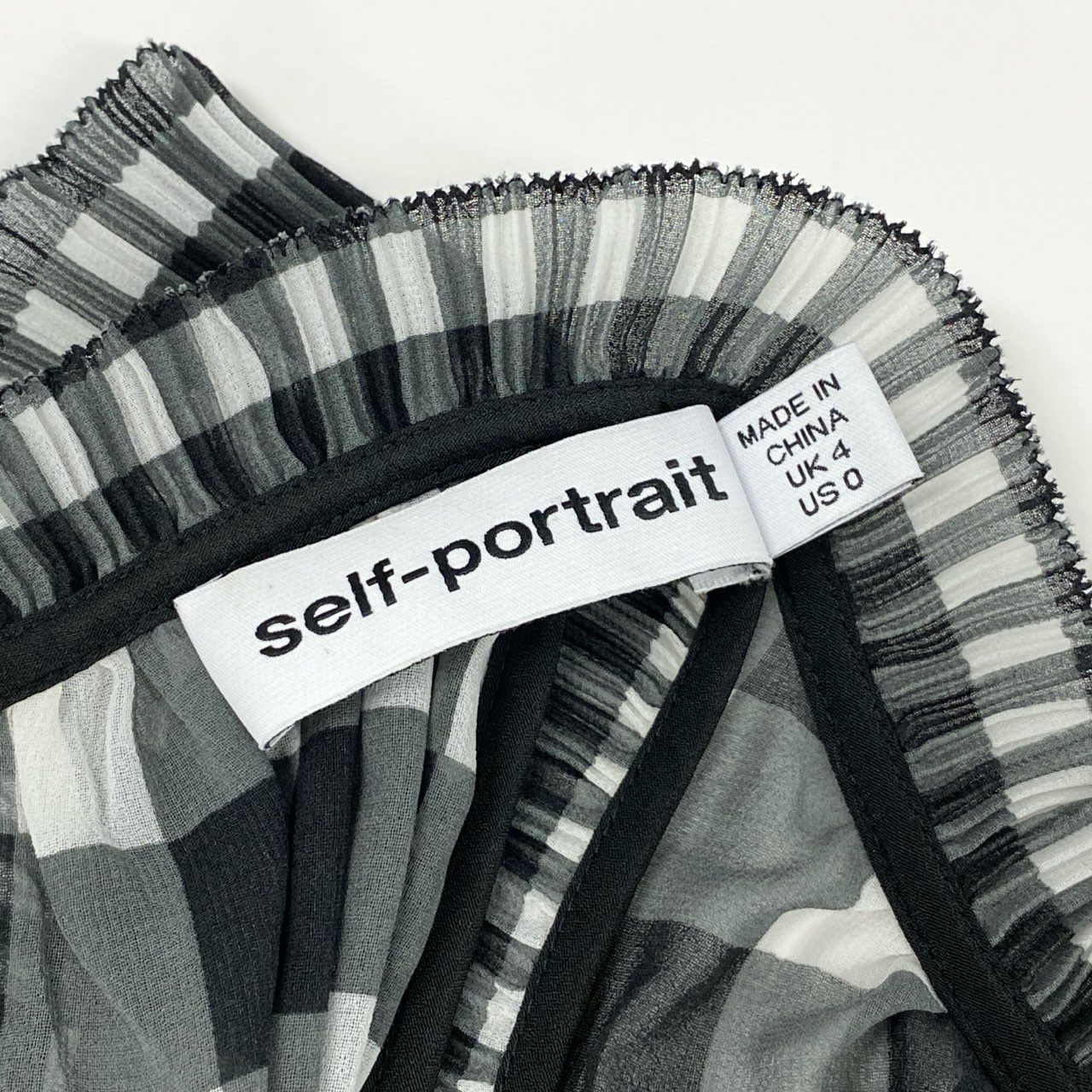 81h7《美品》self-portrait セルフ・ポートレイト ノースリーブワンピース マキシ丈ワンピース ギンガムチェック プリーツスカート 4 ブラック ホワイト レディースk02i