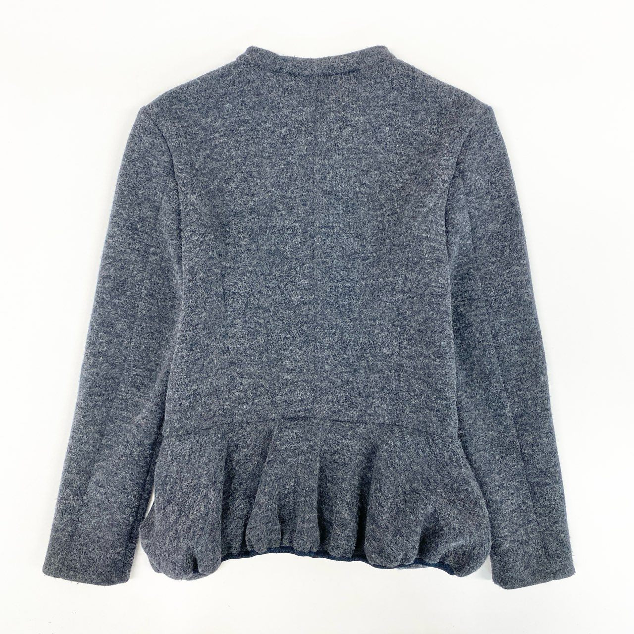 5i12 EMPORIO ARMANI エンポリオアルマーニ ジップアップ ウールジャケット フリルブルゾン 40 グレー レディースu02t