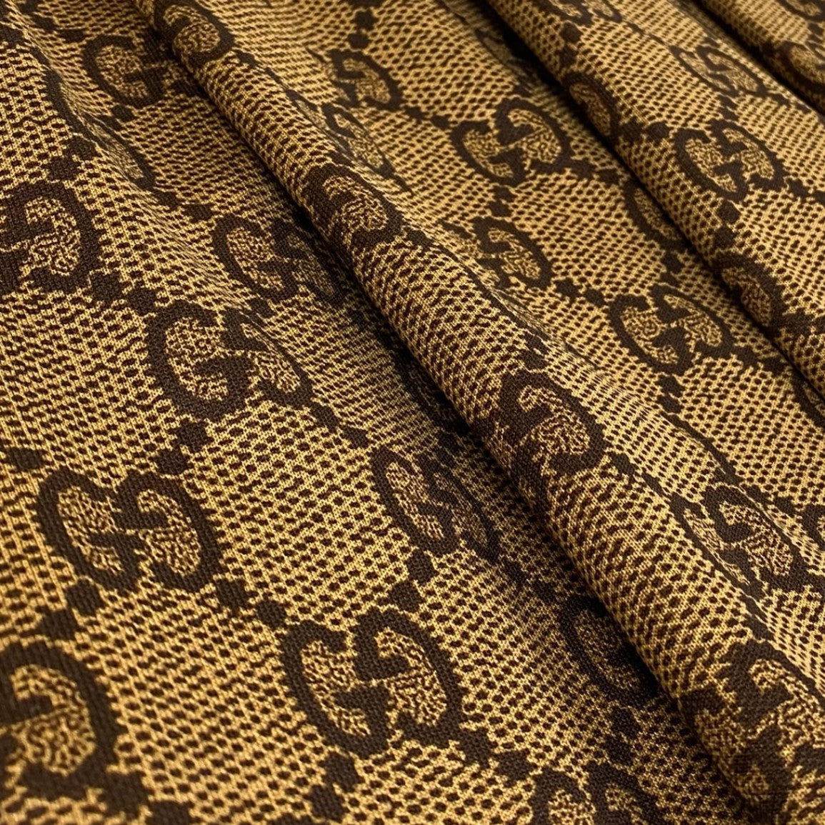 60a14 GUCCI グッチ テクニカルジャージスカート プリーツスカート GG柄 サイズS ブラウン レディースk02i