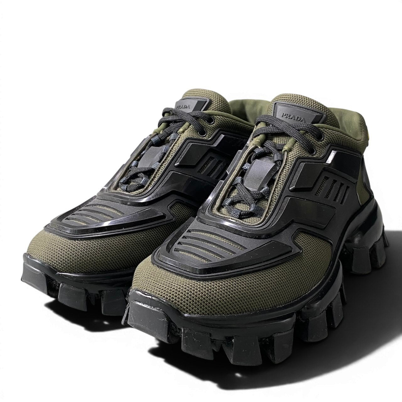3e21 PRADA プラダ CLOUDBUST THUNDER メッシュスニーカー ボリュームソール イタリア製 メンズ 男性用 37 1/2 カーキ ブラックo07t