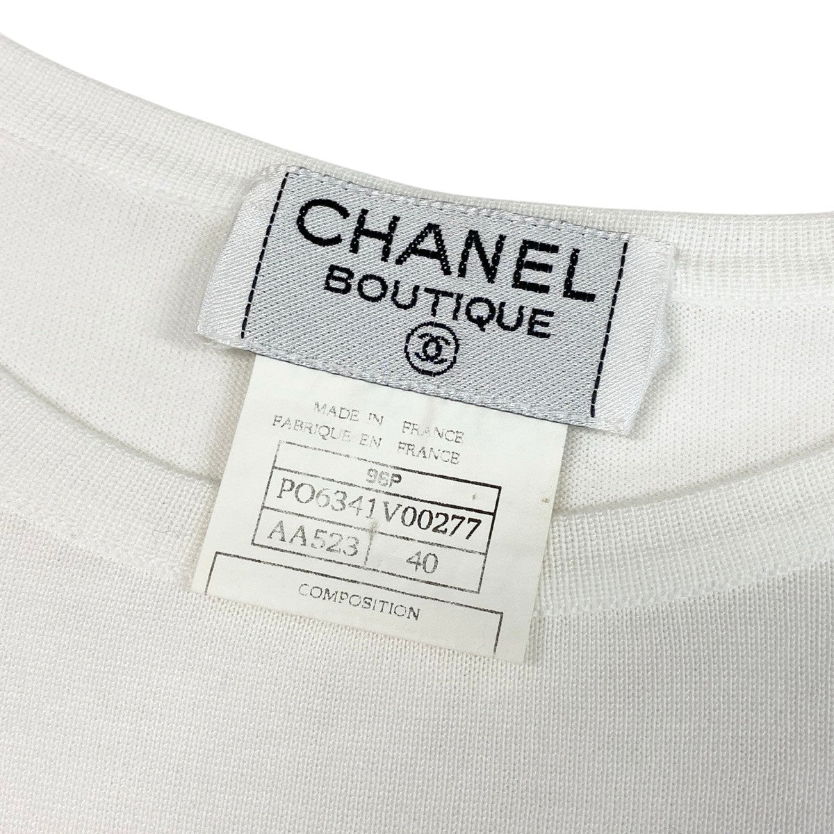 Cg19 CHANEL シャネル 1996年 袖ココマーク 半袖ニットセーター サイズ40 ホワイト コットン100％ レディースu02t