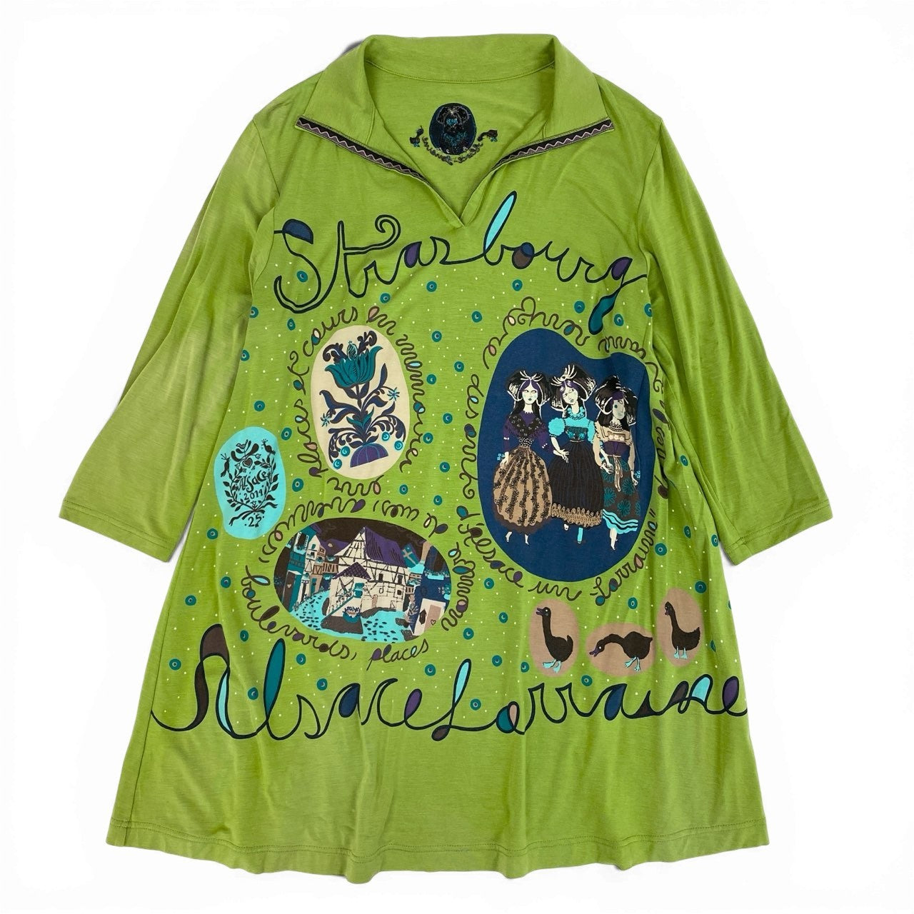 64a23 TOKUKO 1er VOL トクコプルミエヴォル チュニックワンピース 7分袖ワンピース トップス ストレッチ素材 Aライン 9 ライトグリーン レディース 女性用u02t