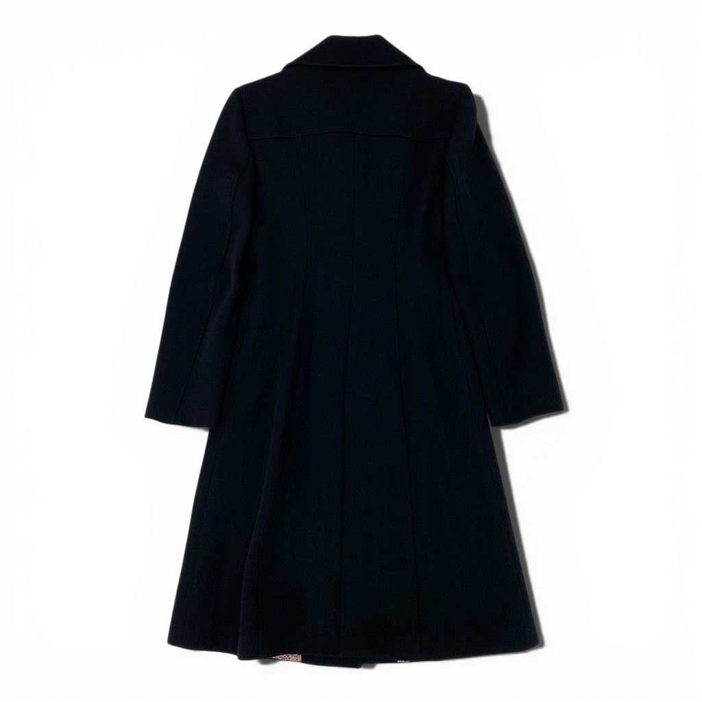 16a27 D&G DOLCE&GABBAN ディー&ジー ドルチェアンドガッパーナ チェスターコート ロングコート 裏地花柄 イタリア製 26/40サイズ ブラック レディース 女性用o07t