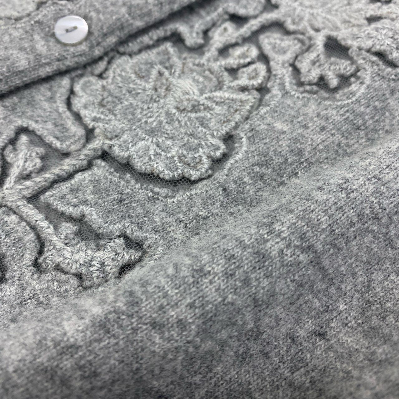 48k2 Ermanno Scervino エルマンノ シェルヴィーノ イタリア製 大きいサイズ レースデザイン 長袖 ニット カーディガン 44 XLサイズ相当 グレー ウール カシミア レディースo07t