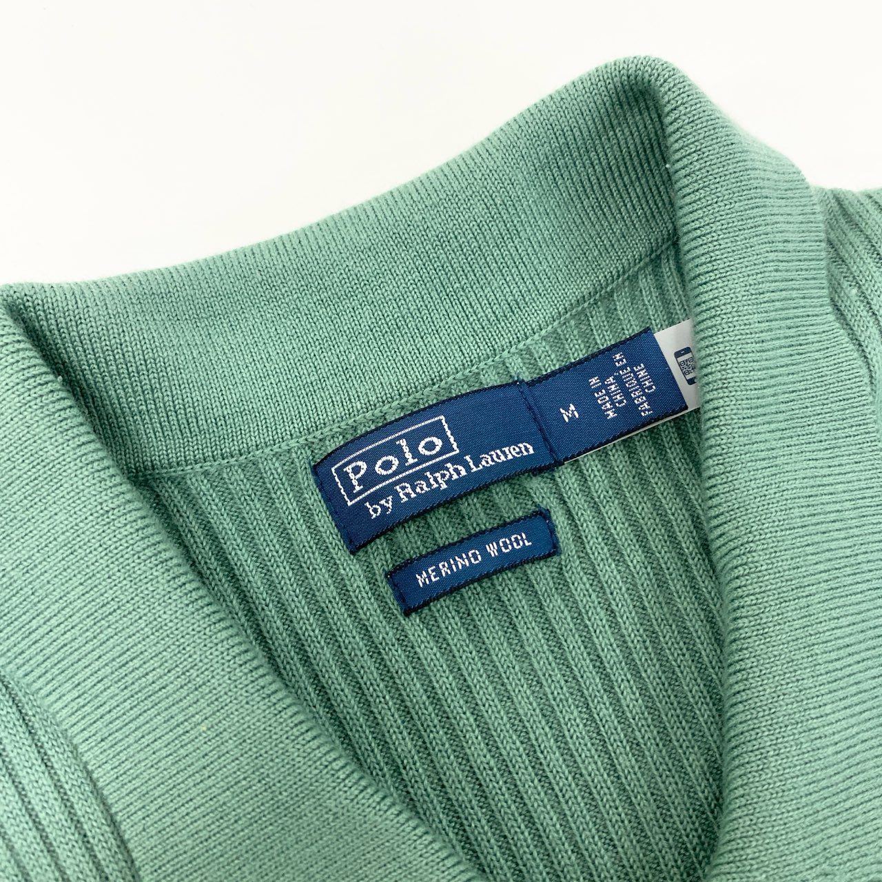 14j10 Polo by Ralph Lauren ポロバイラルフローレン MERINO WOOL リブニットワンピース ロングワンピース 半袖 M グリーン ウールu02t
