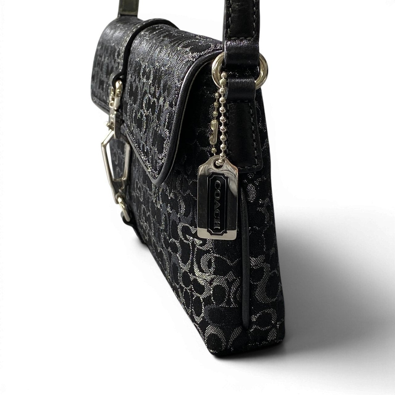 f11 《美品》 COACH コーチ シグネチャー ハンドバッグ ポーチ Signature Hand-pouch G05M / 3595 Black ブラックt18r