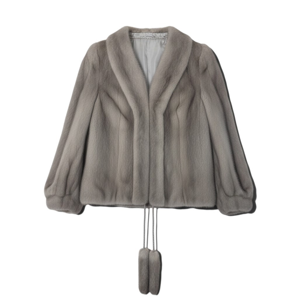 14i20 サファイアミンク ファーコート L シルバーグレー 本毛皮 Sapphire Mink Fur Coat リアルファー ドローコード付t18r
