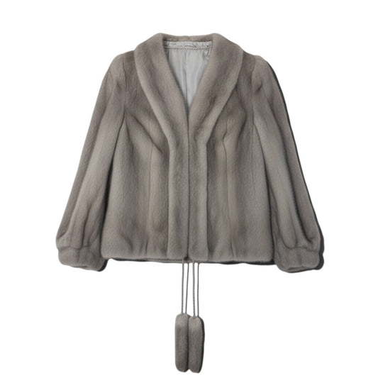 14i20 サファイアミンク ファーコート L シルバーグレー 本毛皮 Sapphire Mink Fur Coat リアルファー ドローコード付t18r