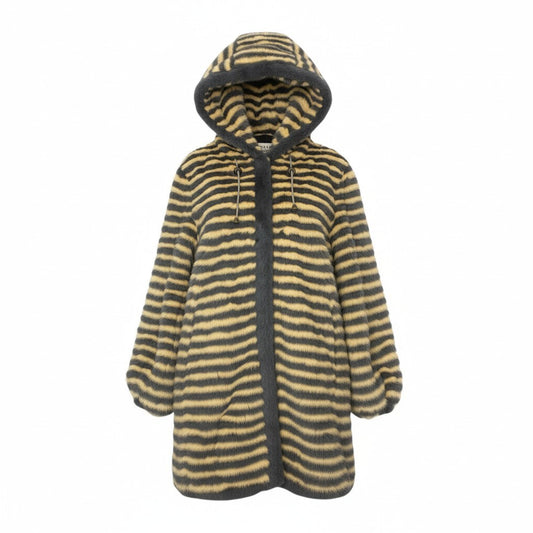 6L16 PARTINA パルティナ SAGA MINK ROYAL サガミンクロイヤル 金サガ 染めミンク フード付き ファーコート サイズF イエロー グレー 最高級本毛皮 MITSUKOSHIt18r