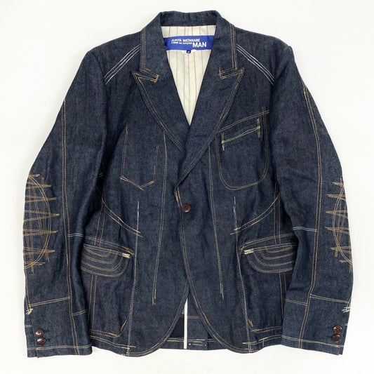 35i9 JUNYA WATANABE COMME des GARCONS MAN ジュンヤワタナベコムデギャルソンマン 日本製 リネンデニム 3Bジャケット  エルボーステッチデザイン ピークドラペル WG-J027 Mサイズ インディゴブルー メンズk02i
