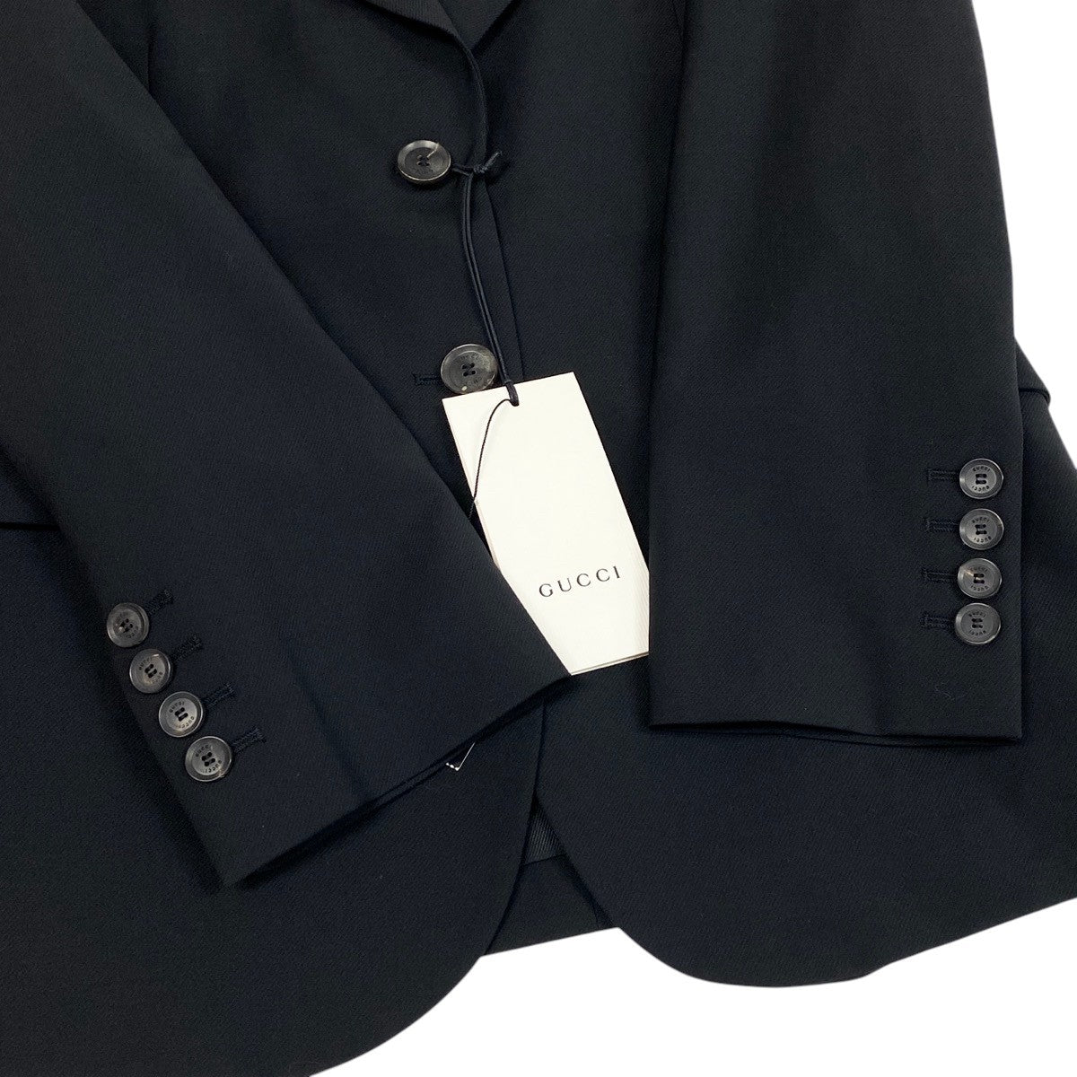 i19 E タグ付 GUCCI グッチ GUCCI UNIFORM テーラードジャケット ピークドラペル 40 ブラック ウール レディースo07t