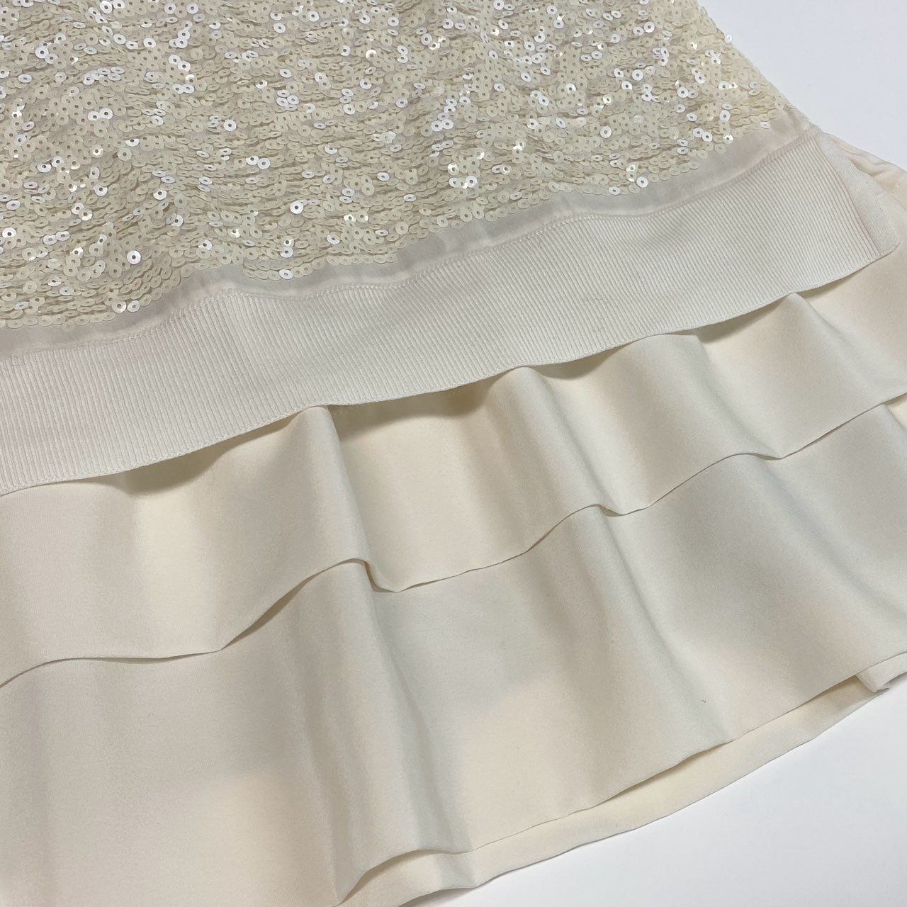 Ed6 LOUIS VUITTON ルイヴィトン スパンコール フリルワンピース Spangle Frill Dress サイズXS ホワイト タグ付t18r
