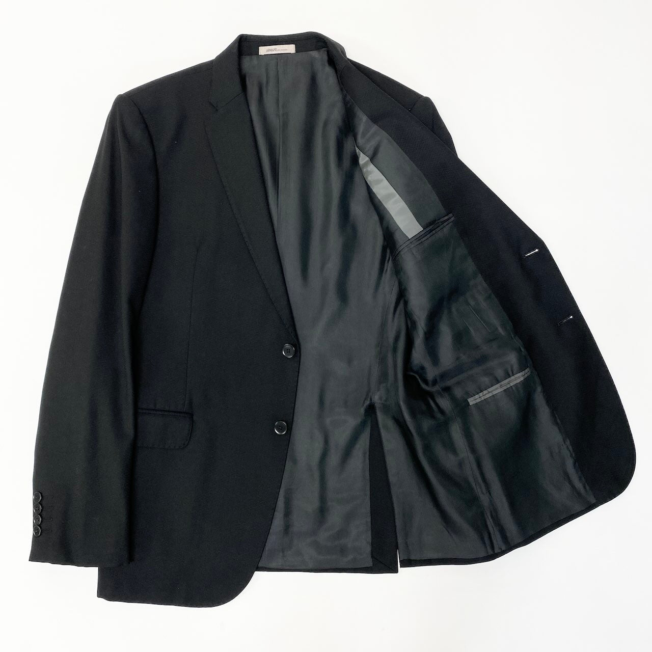 11c29 【美品】 ARMANI COLLEZIONI アルマーニコレツィオーネ M LINE セットアップスーツ シングルスーツ 2B メンズ 紳士服 フォーマル ビジネス イタリア製 50 ブラック ウール100％u02t