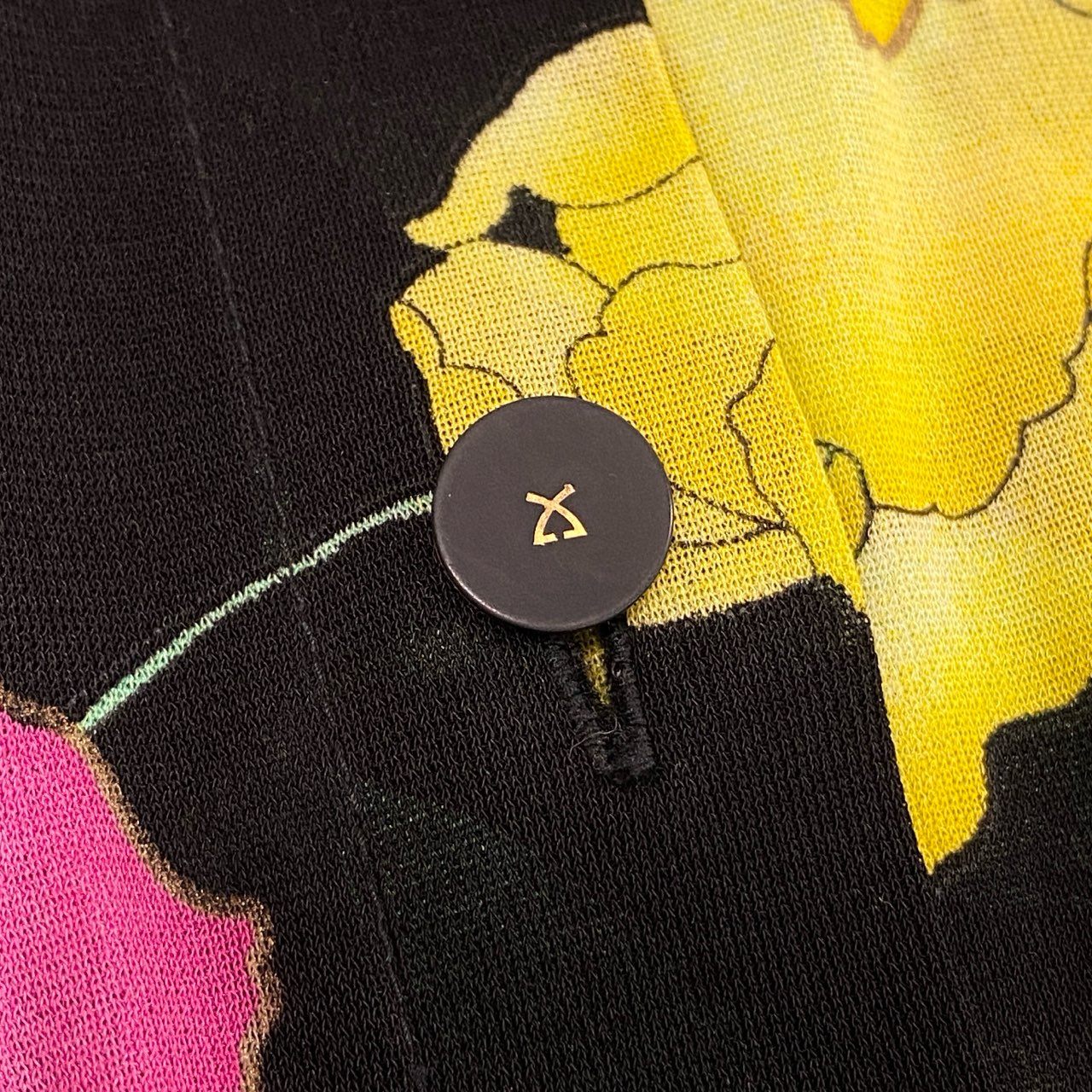 3k19《美品》 LEONARD FASHION レオナール 長袖シャツ シアーシャツ 美しい花柄プリント カンカン素材 レディース 女性用 L ブラックu02t