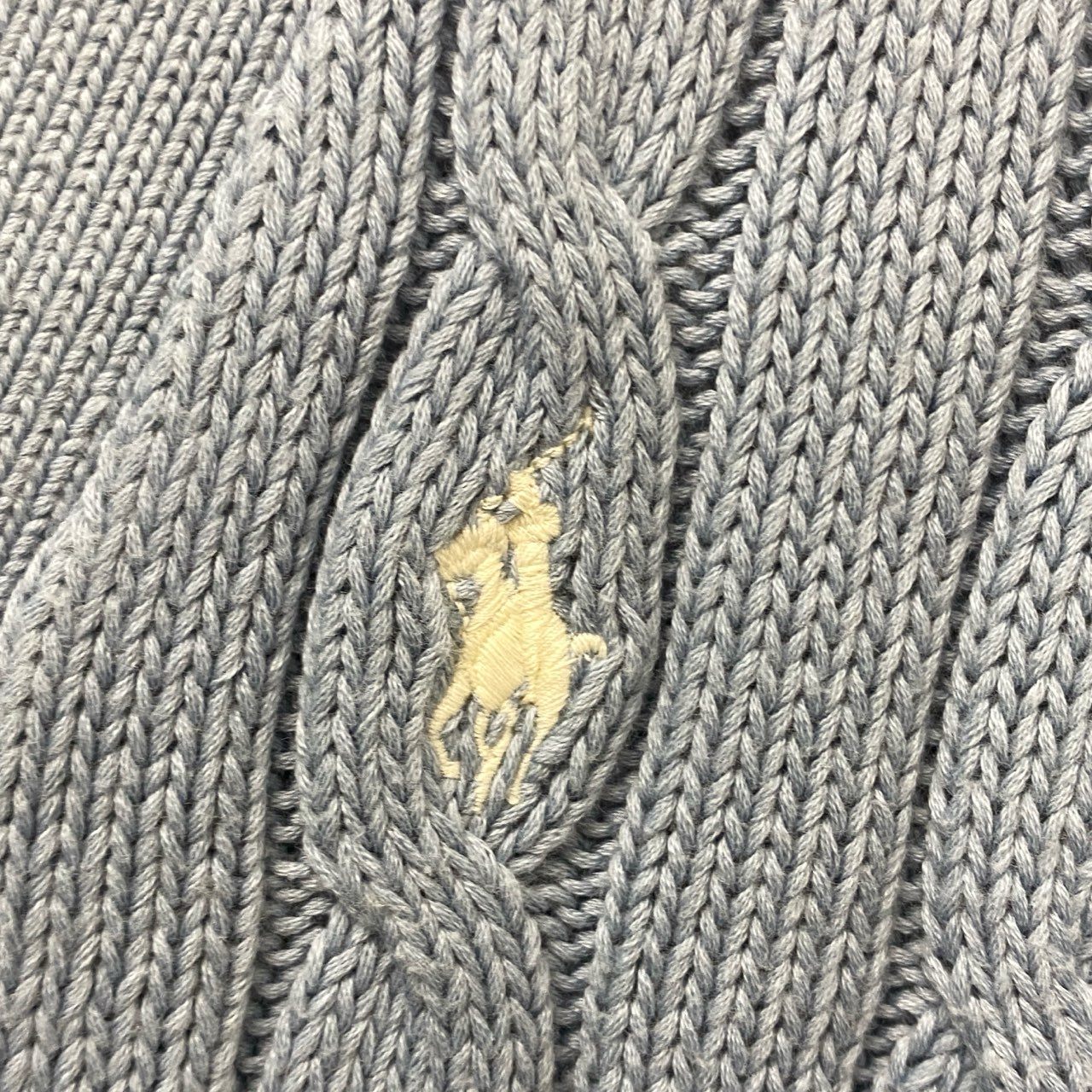 60b10 POLO RALPH LAUREN ポロラルフローレン ケーブルカーディガン ニットセーター トップス 胸元ロゴ刺繍 Sサイズ ブルー コットン100％ レディース 女性用u02t