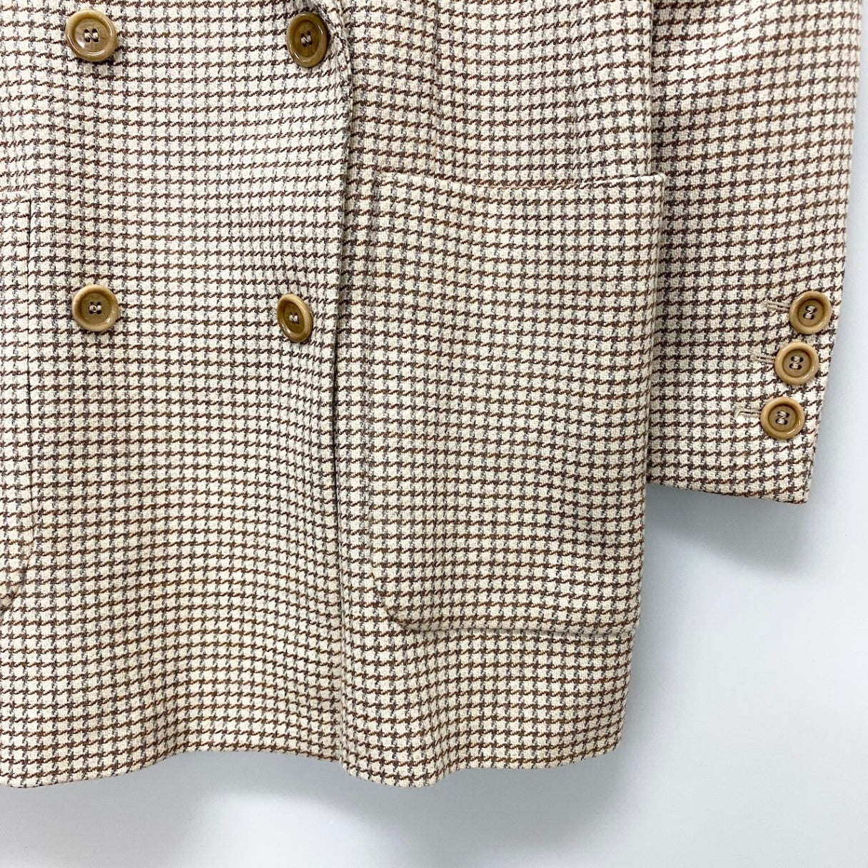 83e15【美品】ESCADA エスカーダ テーラードジャケット ウールカシミヤジャケット ブレザー 千鳥格子 38サイズ ベージュ レディース 女性用u02t