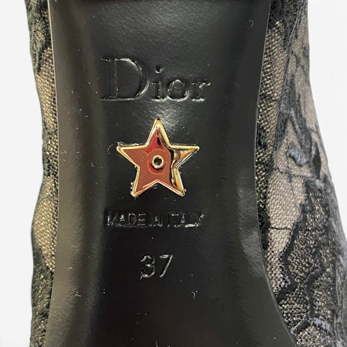 i8 【未使用保管品】 DIOR ディオール NAUGHTILY-D ヒールショートブーツ Dior Roses サイズ37 ブラック レディースk02i