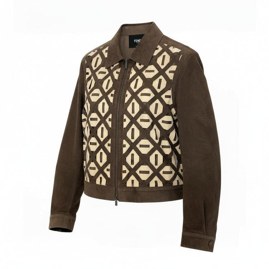 29a9 FENDI フェンディ レザージャケット スウェードレザー 本革 ダブルジップ  サイズ50 ブラウン ベージュ 羊革o07t