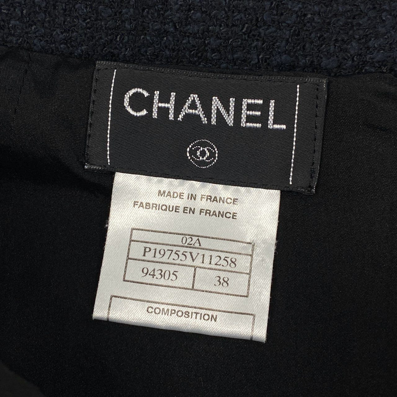 b23 CHANEL シャネル 2002年 02A P19755 ラインストーン ココマーク付き ツイードスカート サイズ38 ブラック レディースk02i