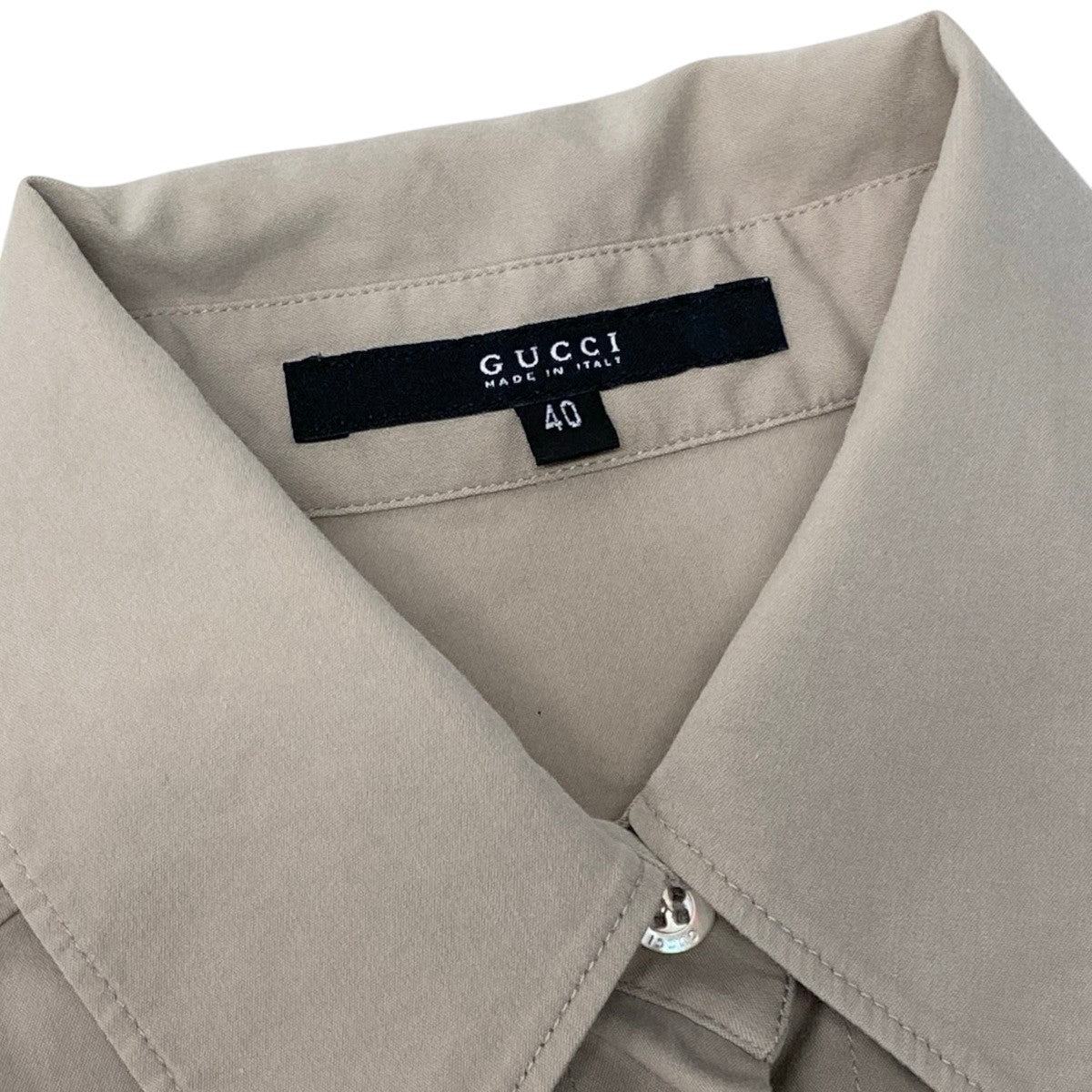 Ei27 GUCCI グッチ 2002 トムフォード期 Y2K 長袖シャツ ウエストダーツ イタリア製 40 ベージュ コットン レディースo07t