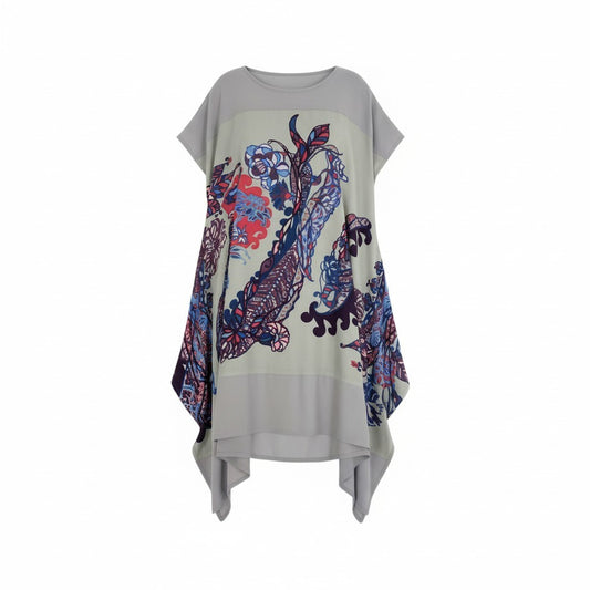 76k21 TOKUKO 1er VOL トクコプルミエヴォル フレンチスリーブ チュニックワンピース 花柄プリント  9 グレー  ポリエステル100％u02t