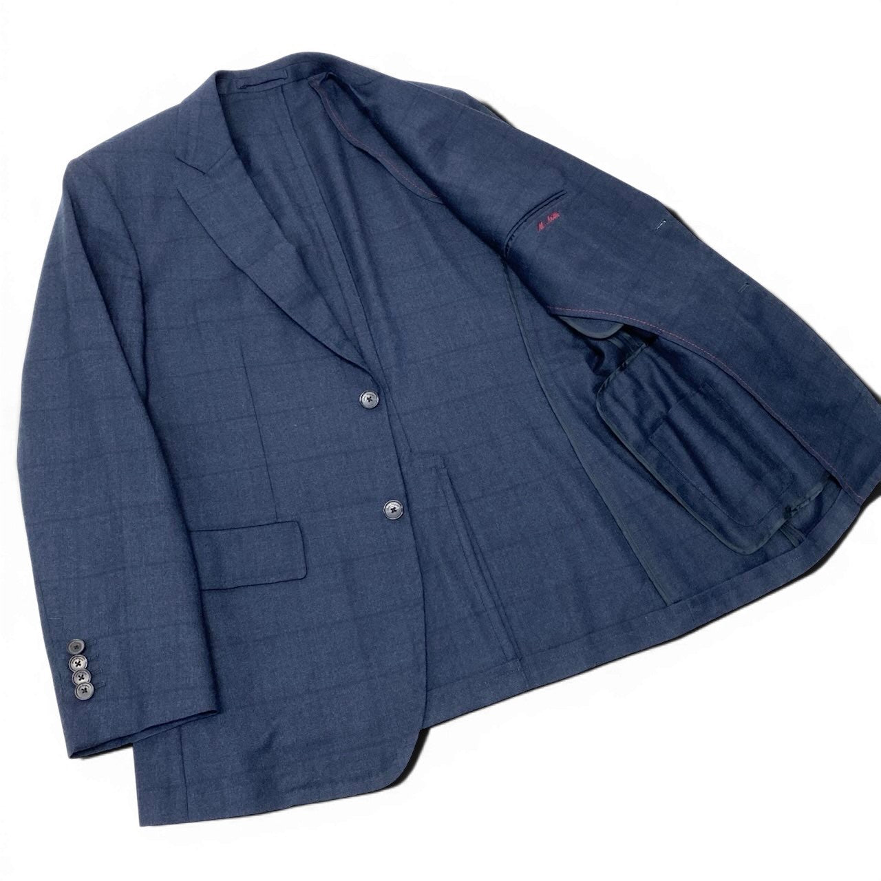 88g20 【美品】 Salvatore Ferragamo サルヴァトーレフェラガモ セットアップ シングルスーツ 2B チェック柄 サイズ52-7R ネイビー バージンウール100％ メンズ 紳士服u02t