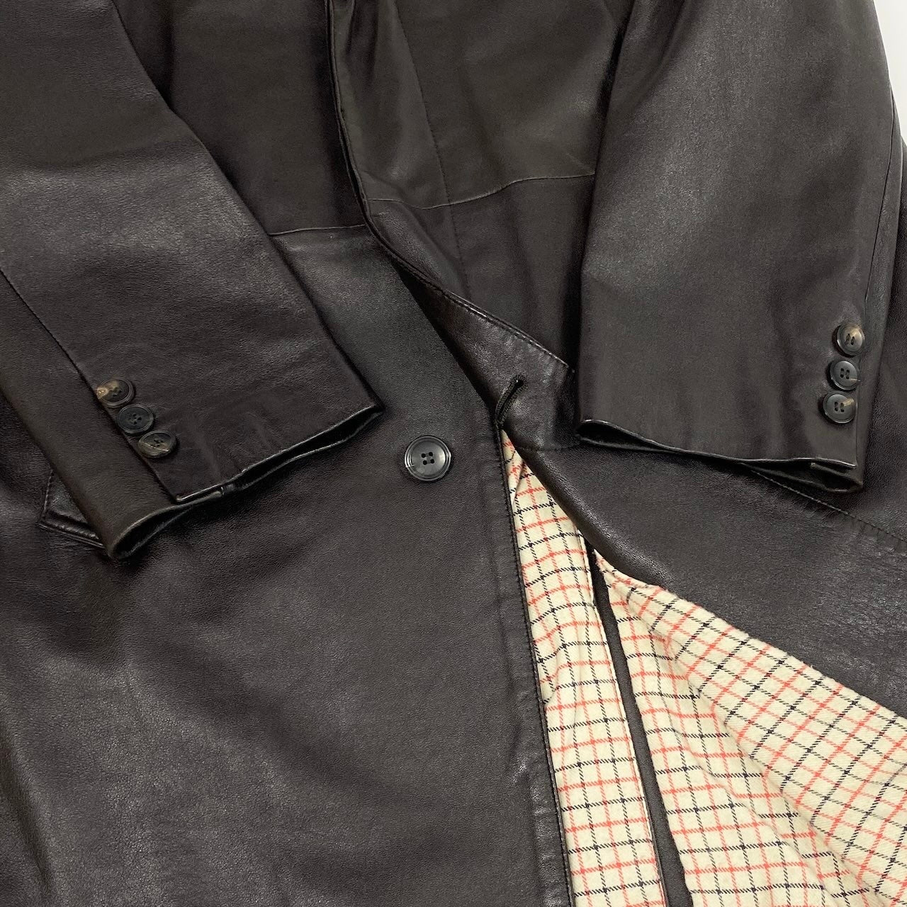 25e14 Jean Paul Gaultier HOMME objet ジャンポールゴルチエ オム ウールライナー ラムレザー オーバーレザーコート サイズ50 ダークブラウン メンズk02i