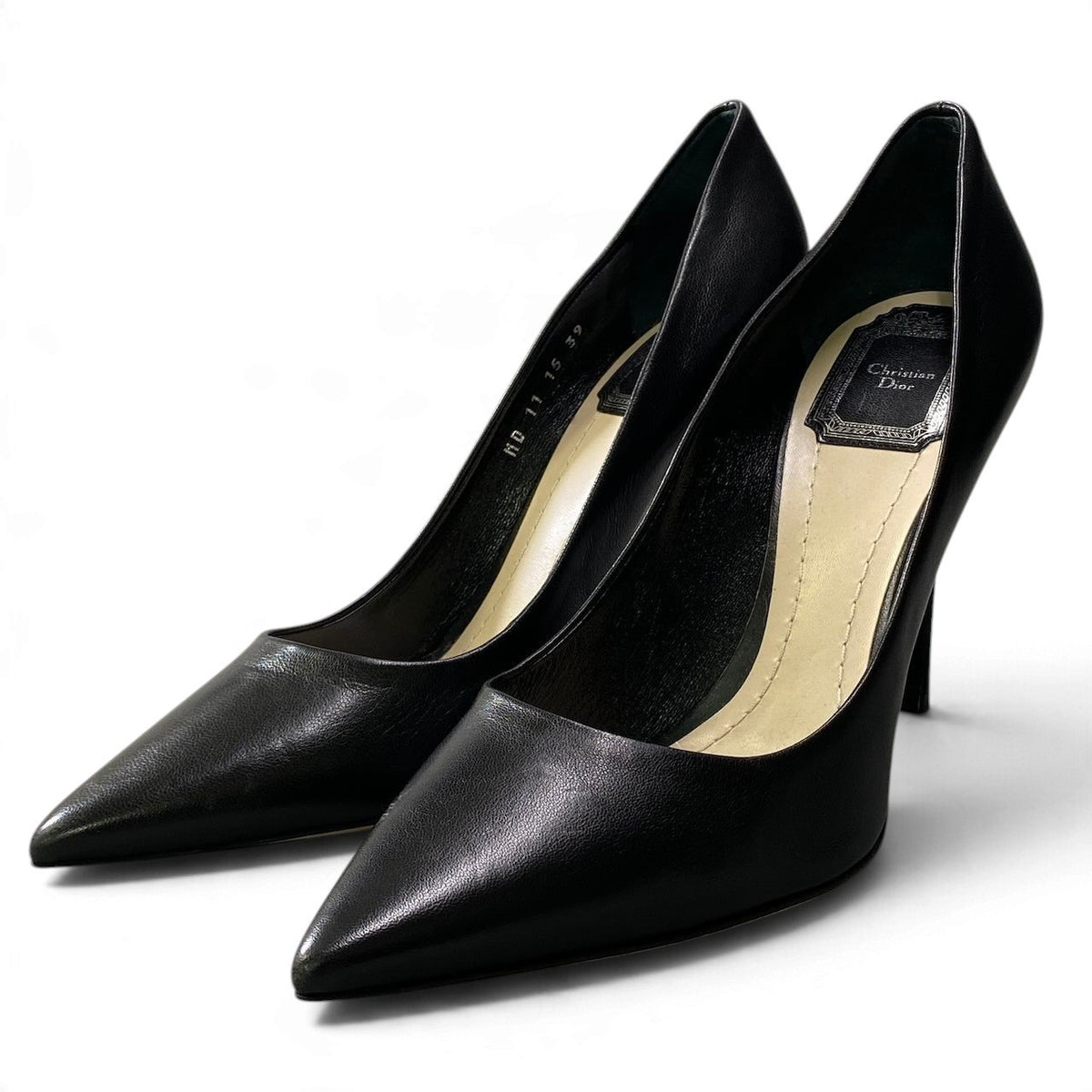 j13 【極美品】Christian Dior レザーパンプス ポインテッドヒールパンプス 39サイズ ブラック レザー レディース 女性用k02i